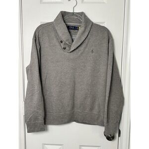 Polo Ralph‎ Lauren Luxury Jersey Shawl Pullover Mens Large Gray Cotton Blend